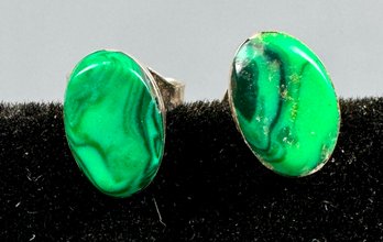 Silver And Malachite Stud Earrings