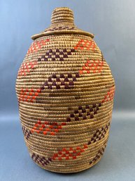 Large Native American Woven Coil Basket With Cover. Local Pickup