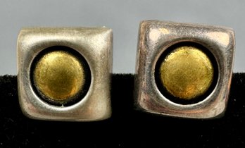 Sterling And Brass Square Stud Earrings