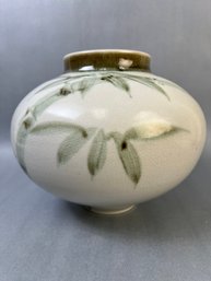 Hand Painted Bamboo Motif Urn Signed On The Bottom.