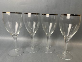 Set Of 4 Vintage Platinum Rim Wine Glasses