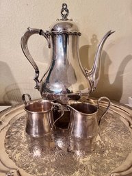 Silverplate Sheffield Coffee Service, 2 NIB Serving Spoons And A No Name Fruit Basket. *Local Pick-Up Only*