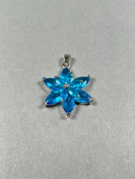Silverplate Blue Flower Pendant