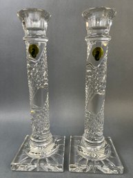 Pair Of 10 Inch Waterford Arcade Crystal Candle Holders.