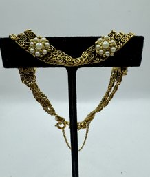 Gold Tone Bracelet With Faux Pearls By Goldette In NY
