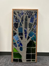 Vintage Brutalist Glass Tree Wall Hanging Sculpture