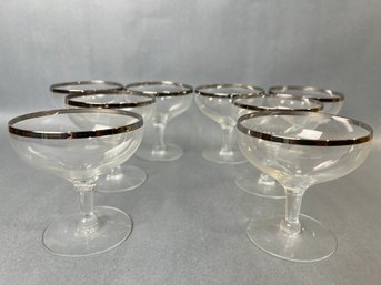 Set Of 8 Vintage Platinum Rim Footed Champagne Glasses