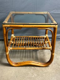 Vintage Franco Albini Style Bamboo And Rattan Side Table With Glass Top *Local Pick-Up Only*