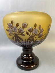 Flower And Dragonfly Cameo Signed Glass Bowl.