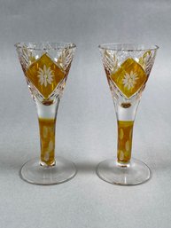 Pair Of Czech Bohemian Crystal Cordials *one Chipped*