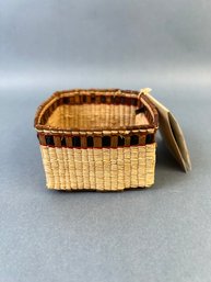 Hand Made Quinault Cedar Bark And Raffia Basket.
