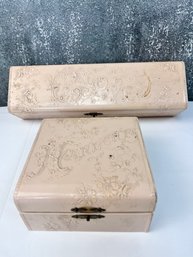 2 Antique Pink Embossed Lined Boxes.