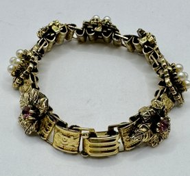 Gold Tone Bracelet With Stones And Faux Pearls