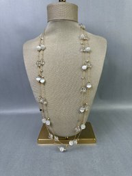 Gold Tone Necklace With Beads And Crystals Spaced All Around