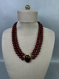 Red Bead Necklace With Ruby Red Stone