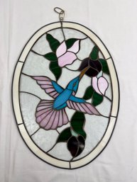 Hanging Stained Glass Art - Clear Background Hummingbird W/Flower