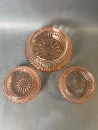 Three Pink Depression Glass Containers