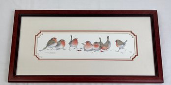 Framed Bird Print - Winter Robins By V. Pfeiffer