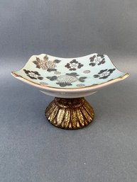 Vintage Porcelain And Brass Base Pedestal Dish