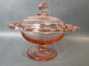 Pink Depression Glass Footed Candy Dish