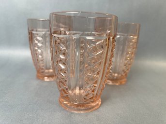 Three Pink Depression Glass Drinking Glasses