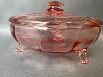 Pink Depression Glass Footed Candy Dish