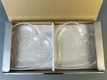 2 Home Beautiful Heart Shaped Crystal Serving Plates.