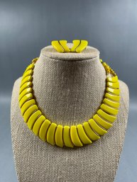 Vintage Yellow West German Plastic Necklace And Earring Set