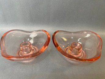 Pink Depression Glass Pair Of Candle Holders