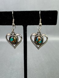 Hearts W/black Opal (faux) Pierced Earring Stamped ST 84