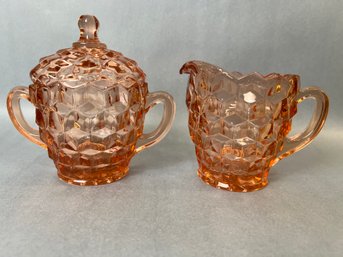 Pink Depression Glass Fostoria American Cream And Sugar