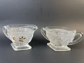 Vintage Diamond Sugar Bowl And Creamer By Indiana Glass