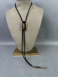 Black Braided Bolo With Black & Gold Slider