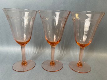 Three Pink Depression Glass Goblets