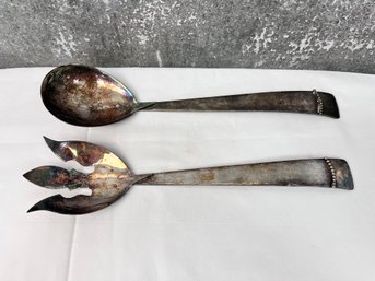 Silver Plate Salad Serving Spoon And Fork.