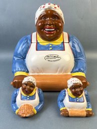 Clay Art Ceramic Baking Lady Cookie Jar & Salt/Pepper Shakers.