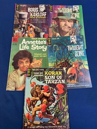 5 Comics: 2 Twilight Zone No 18 & 16-1966, Boris Karloff No 11-1965, Tarzan No 5-1964.