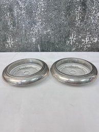 2 Sterling Silver Collared Glass Coasters. *Local Pick-Up Only*