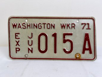 Washington State License Plate 1971 WKR EXP  015A