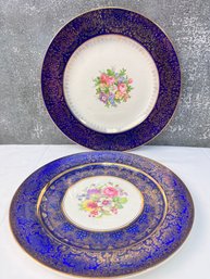 2 Vintage Blue Gold Rim China Plates. *Local Pick-Up Only*