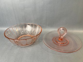 Pink Depression Glass Snack Server & Bowl