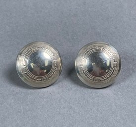 Sterling Silver Engraved Button Pierced Earrings