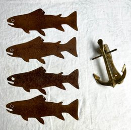 Vintage Rusty Metal Fish Decor & Anchor Door Knocker