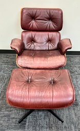 Eames Style Cognac Leather Lounger And Ottoman Made In Canada