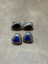 Lot Of 2 Sterling Silver Post Back Earrings, Heart & Teardrop