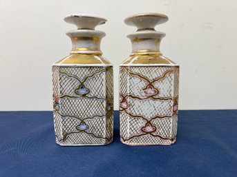 Pair Of Painted Porcelain Decanters/jars