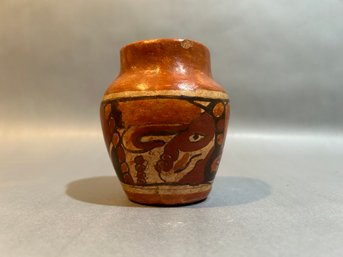 Mayan Aztec Pottery Folk Art Vessel