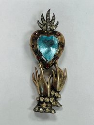 Coro Craft Sterling Golden Hands With Heart Brooch