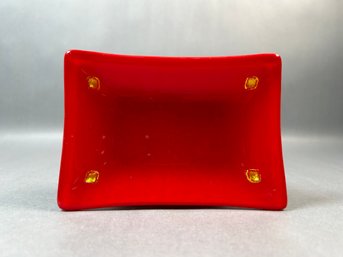 KM Art Glass Tray Red