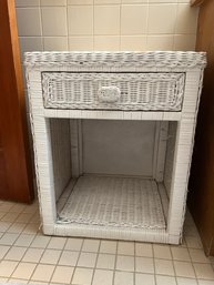 White Wicker End Table.